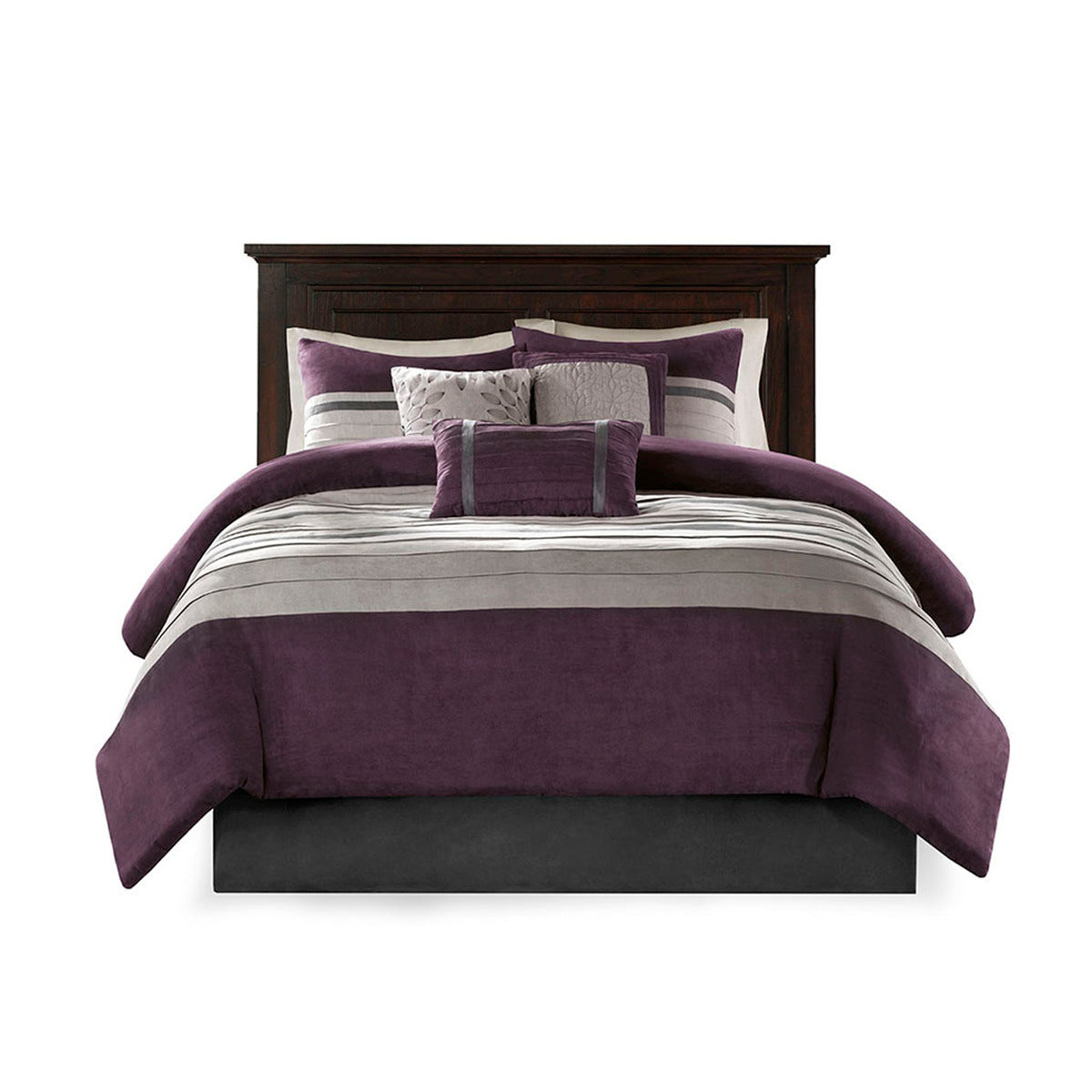 7 Pc Pieced Faux Suede Comforter Set Purple Cal King California King Purple Polyester