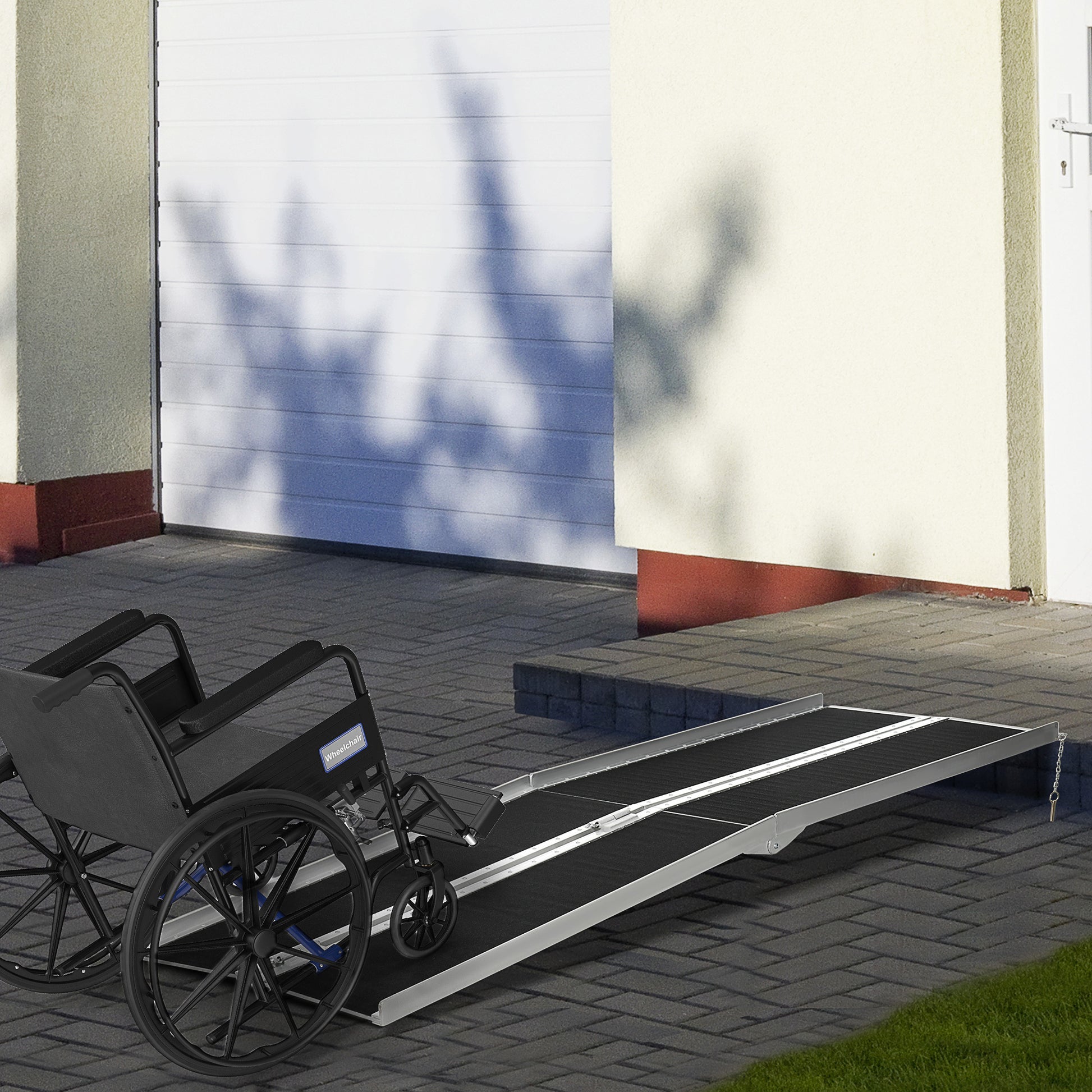 Homcom Portable Wheelchair Ramp For Home, Threshold Handicap Ramp 8' Black Aluminum