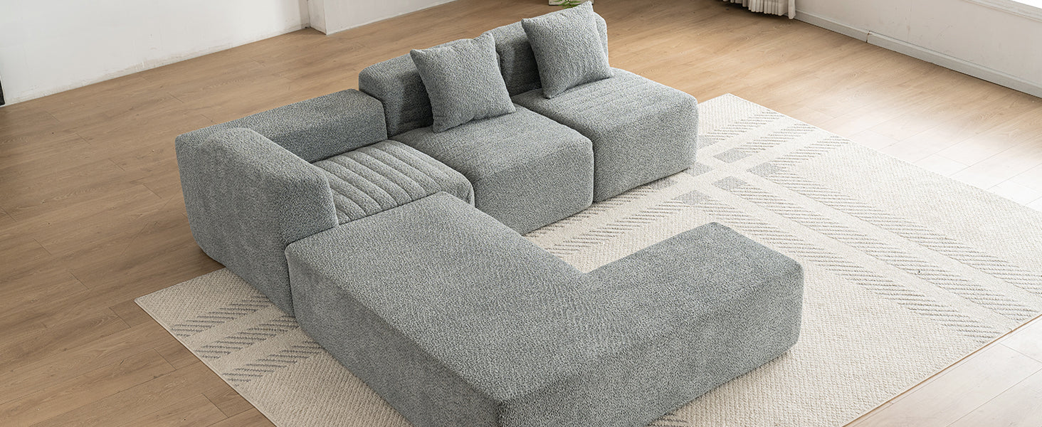 116.5" Sectional Sofa Full Compressed Sofa Couch Free Combined Sofa For Living Room, Grey Grey Foam Polyester 4 Seat