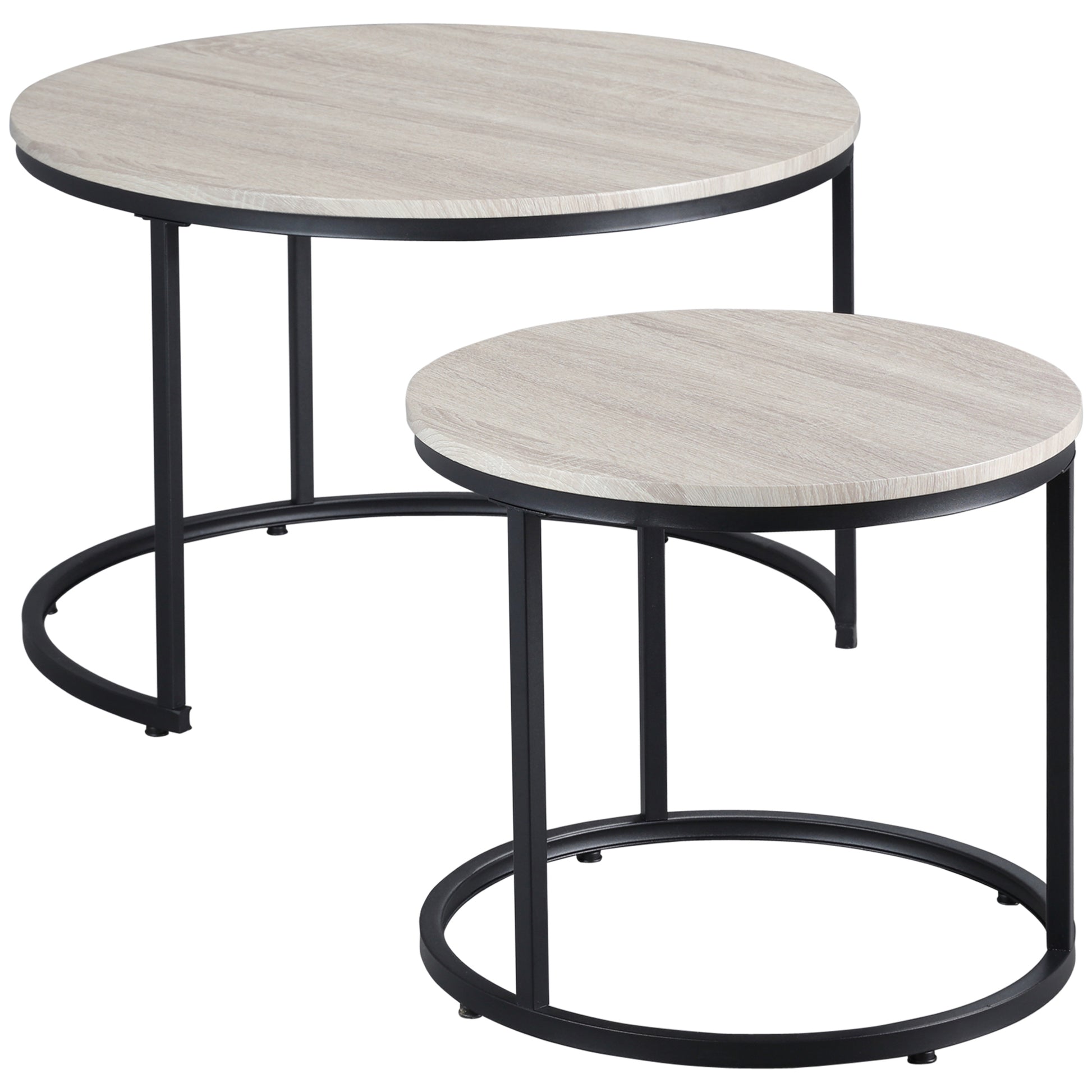 Homcom Round Nesting Tables Set Of 2, Stacking Coffee Table Set With Metal Frame For Living Room, Grey Grey Mdf