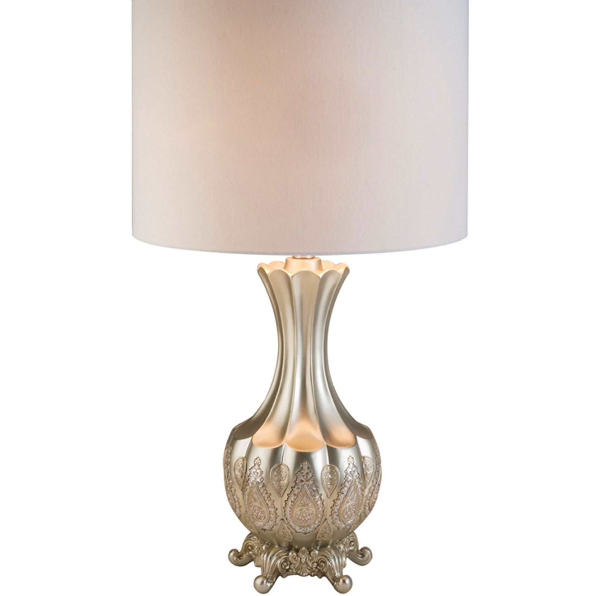 30" Tall Polyresin Table Lamp With Silver Finish, Royal Design, White Linen Shade Silver Metal