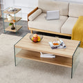 Double Layered Rectangular Coffee Table.The Board Is Made Of Mdf With Wooden Stickers, With Transparent Tempered Glass On Both Side.Suitable For Various Occasions Such As Living Rooms And Bedrooms. Wood Mdf Glass