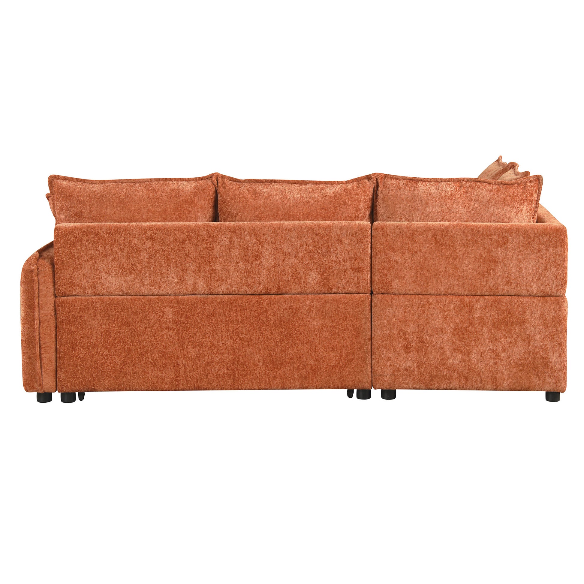 82.67"Convertible Sofa Bed Sectional Sofa Sleeper L Shaped Sofa With A Storage Ottoman,Two Pillows, Two Power Sockets And Two Usb Ports For Living Room, Orange Orange Foam Chenille 4 Seat