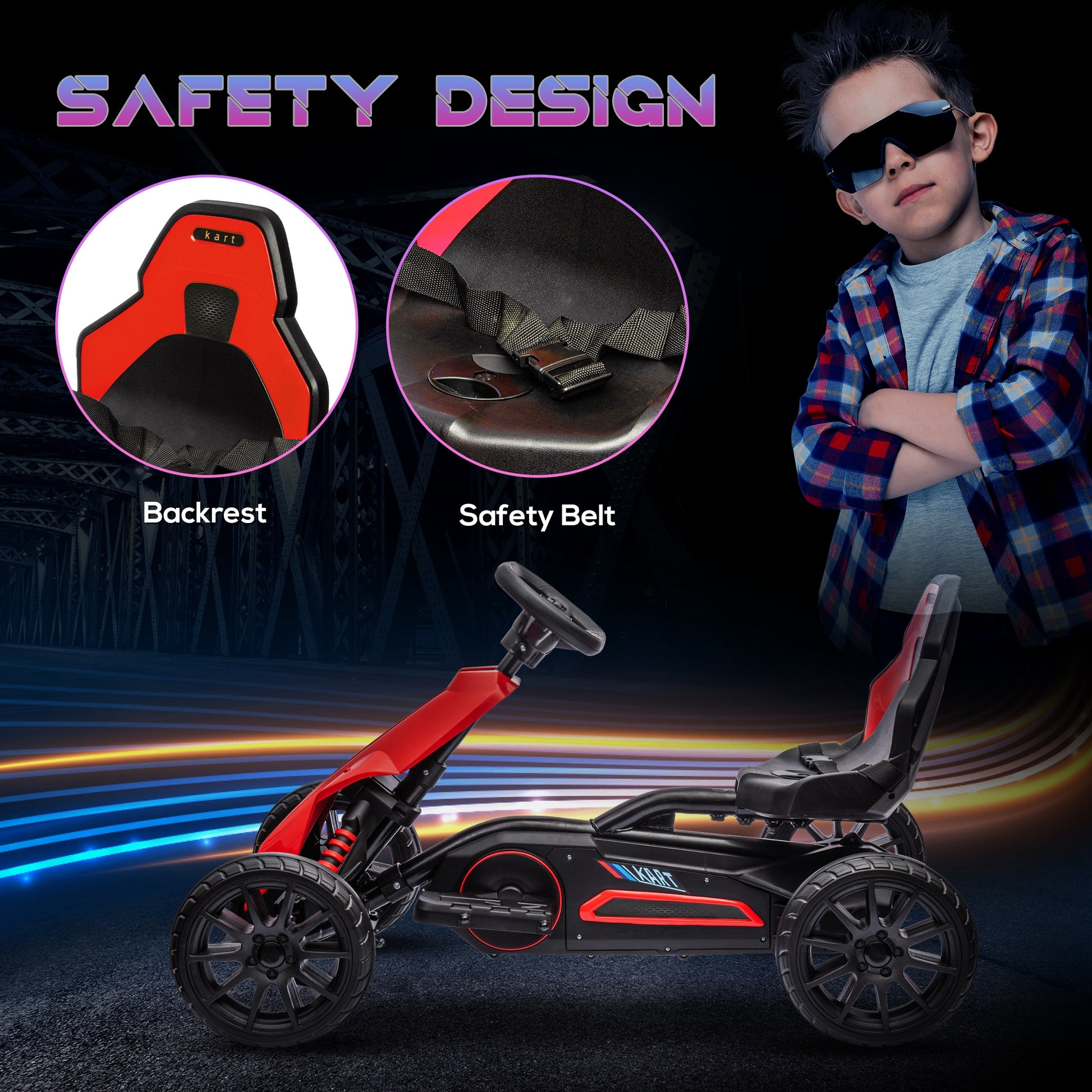 Aosom 12V Electric Go Kart For Kids, Outdoor Ride On Toy With Forward Backward Drive & Adjustable Speed, Gift For Child 3 8 Years Old, Red Red Iron Plastic