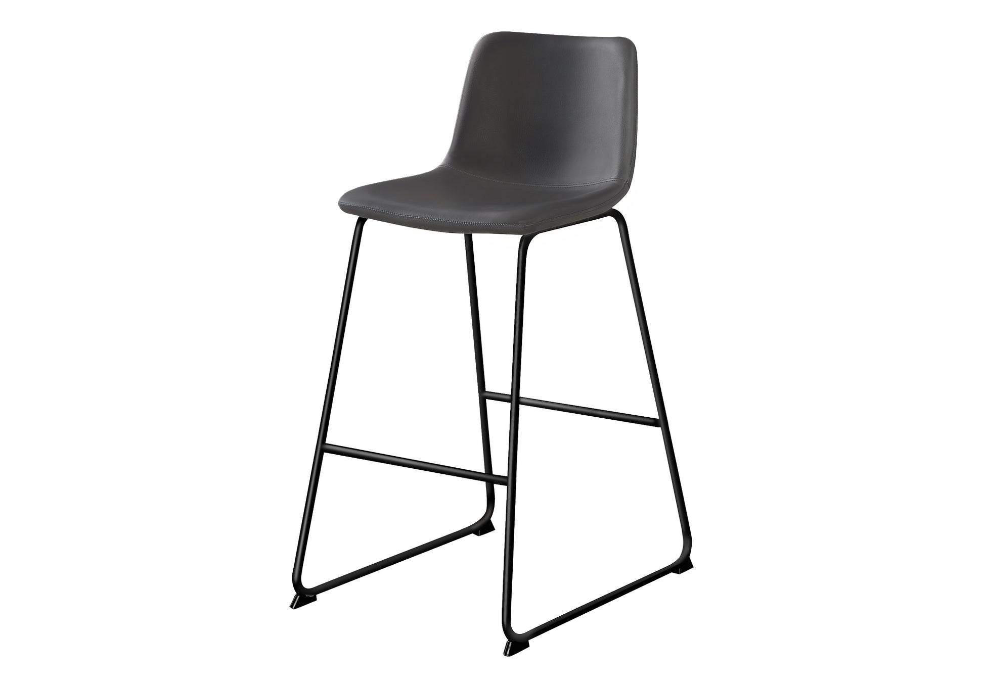 Office Chair, Bar Height, Standing, Computer Desk, Work, Grey Leather Look, Black Metal, Contemporary, Modern Grey Foam Polyurethane