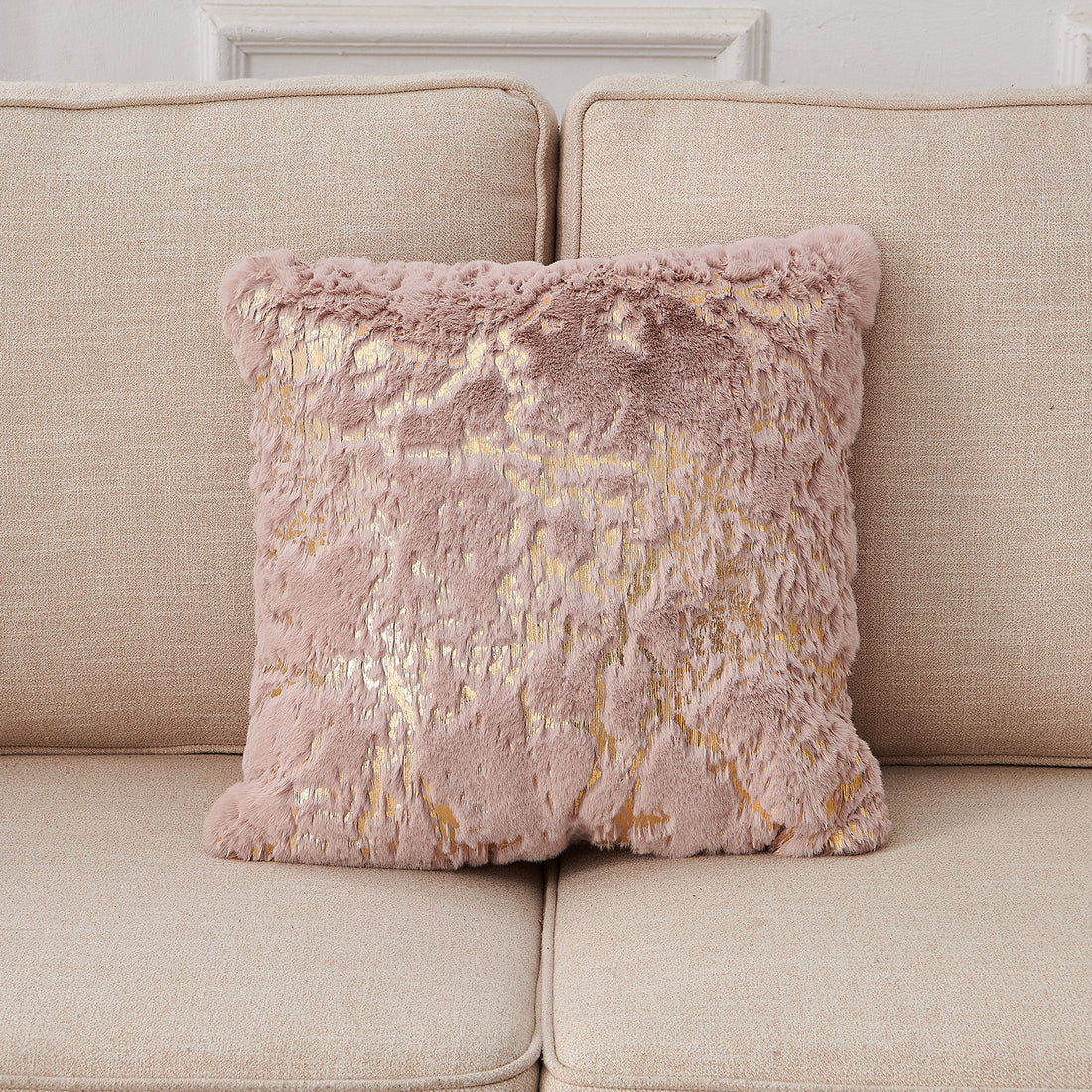 Luxury Chinchilla Faux Fur Gilded Dust Pink Pillow 22 In. X 22 In. Dusty Rose Polyester