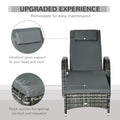 Outsunny Wicker Outdoor Chaise Lounge, 5 Level Adjustable Backrest Pe Rattan Pool Lounge Chair With Wheels, Cushion & Headrest, Mixed Gray And Charcoal Gray Gray Rattan Metal