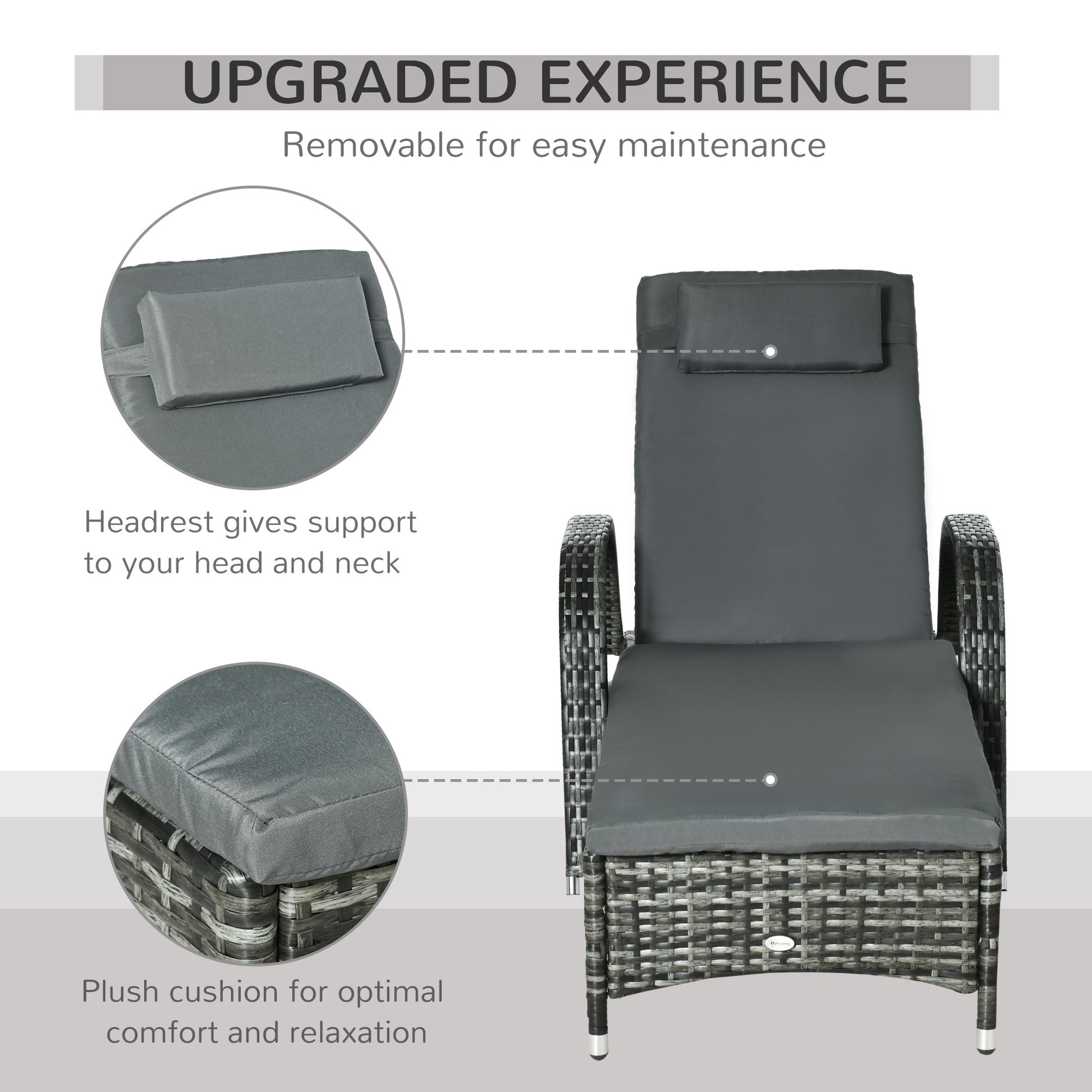 Outsunny Wicker Outdoor Chaise Lounge, 5 Level Adjustable Backrest Pe Rattan Pool Lounge Chair With Wheels, Cushion & Headrest, Mixed Gray And Charcoal Gray Gray Rattan Metal