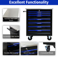 7 Drawers Multifunctional Tool Cart With Wheels Black Blue Black Blue Steel