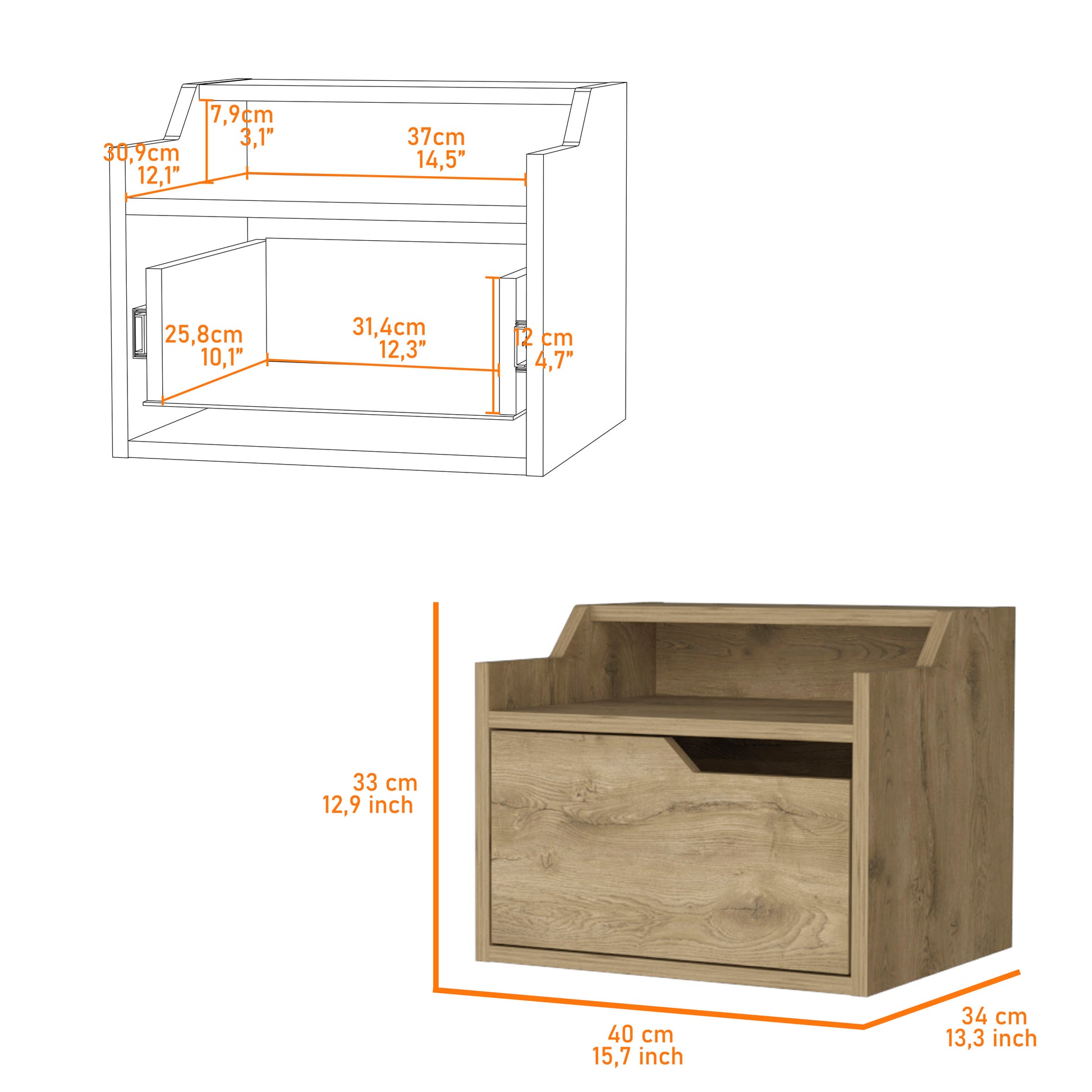 Florence Floating Nightstand With Drawer And Dual Shelf Display Beige 1 Drawer Bedroom Rectangle Modern Shelf Mdf Engineered Wood