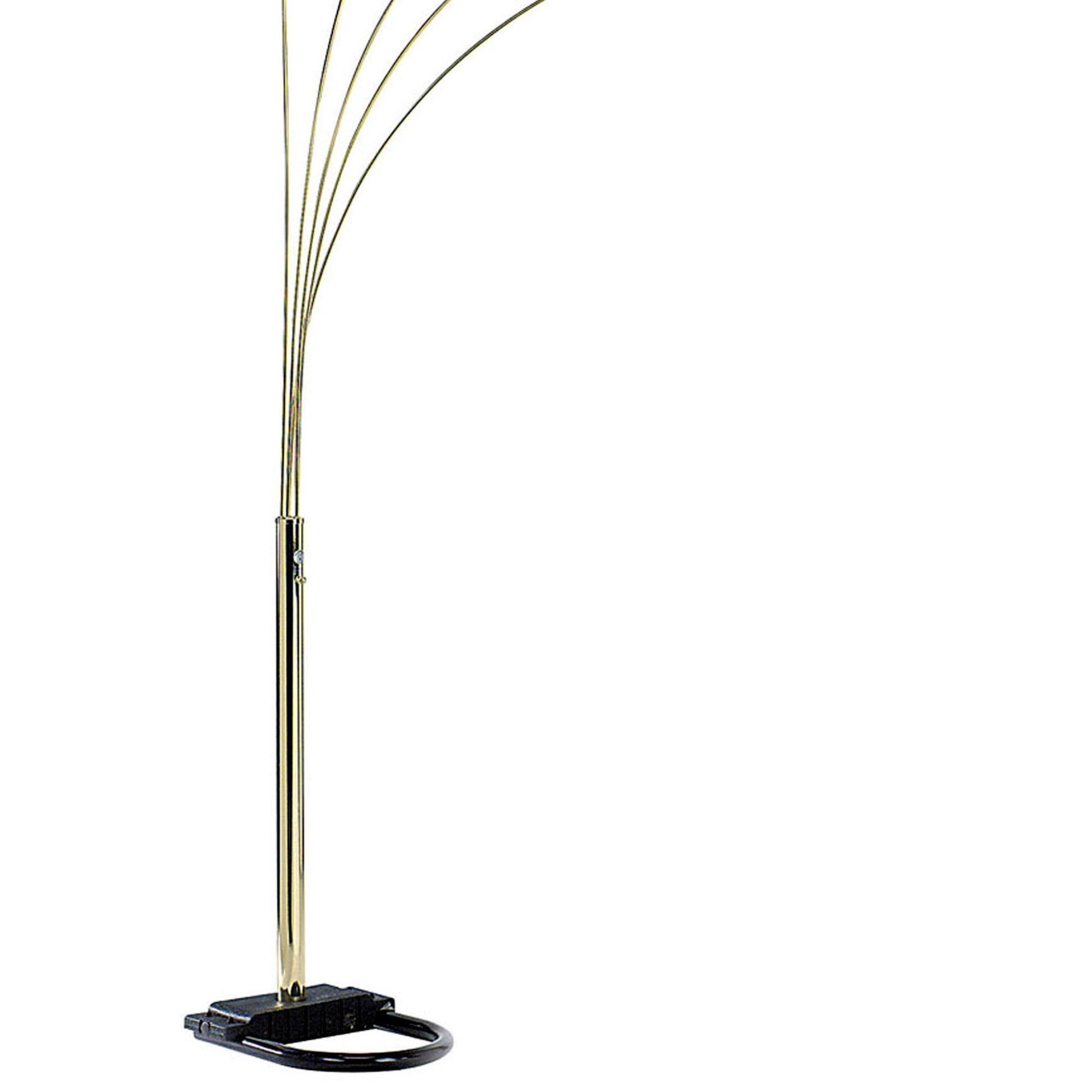 84" Tall Metal Floor Lamp With Polished Brass Finish And 5 Adjustable Arch Arms Gold Metal