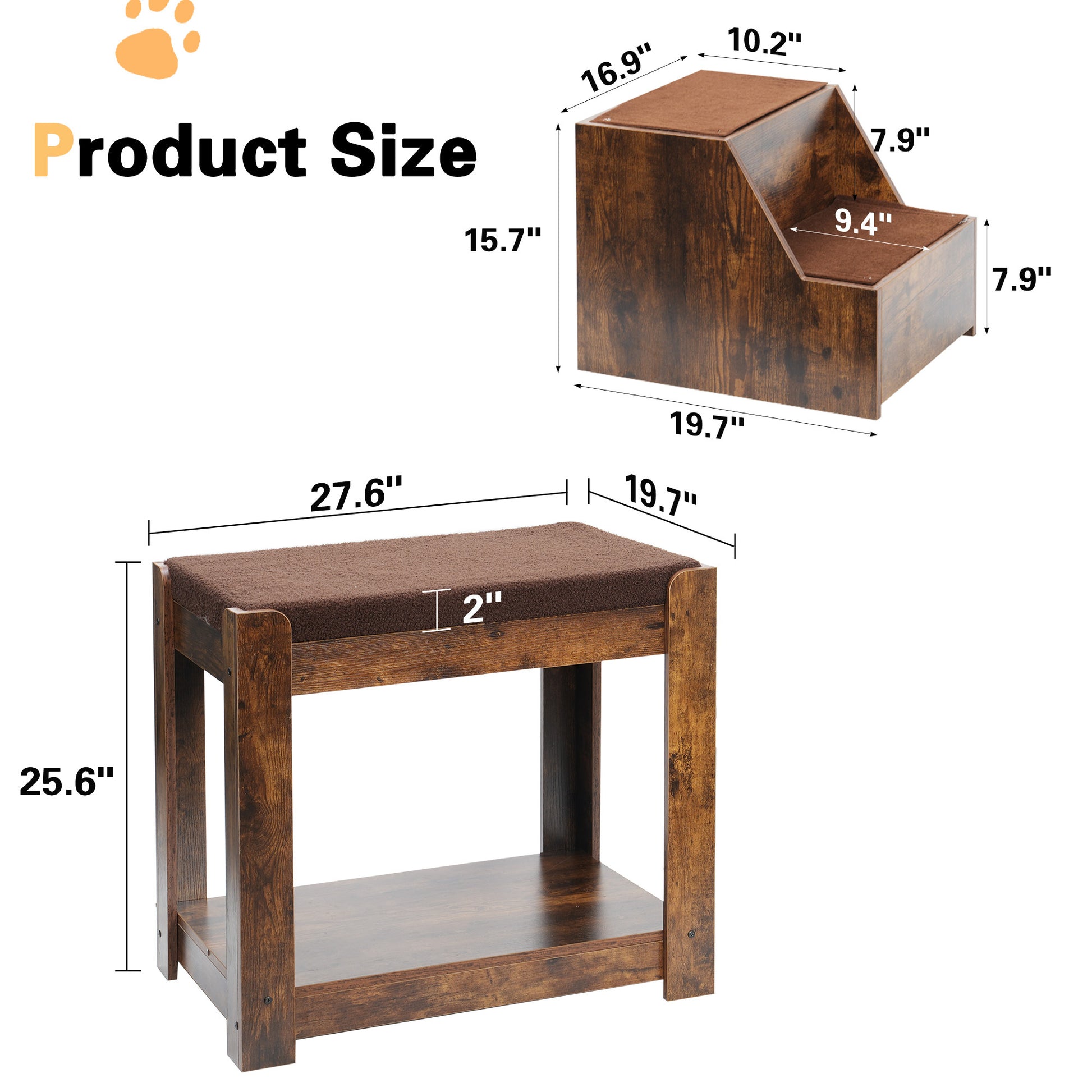 Pet Bunk Bed With Removable Step For Dogs And Cats, Multi Level Bed Window Perch Seat Platform With Cushion And Cat Scratch Pad, Indoor Use Vintage American Design Particle Board
