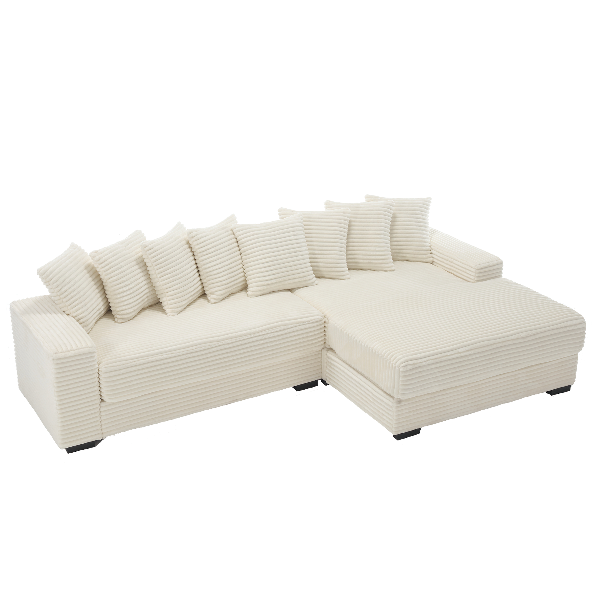 Arrived Oversized Two Piece Couches, L Shaped Sofa, Corduroy, Right Chaise Daybed,With Armrests,Eight Throw Pillows,Corner Sofa,Easy To Assemble, Beige Beige Polyester Wood Primary Living Space