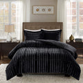 Faux Fur Comforter Mini Set Queen Black Polyester