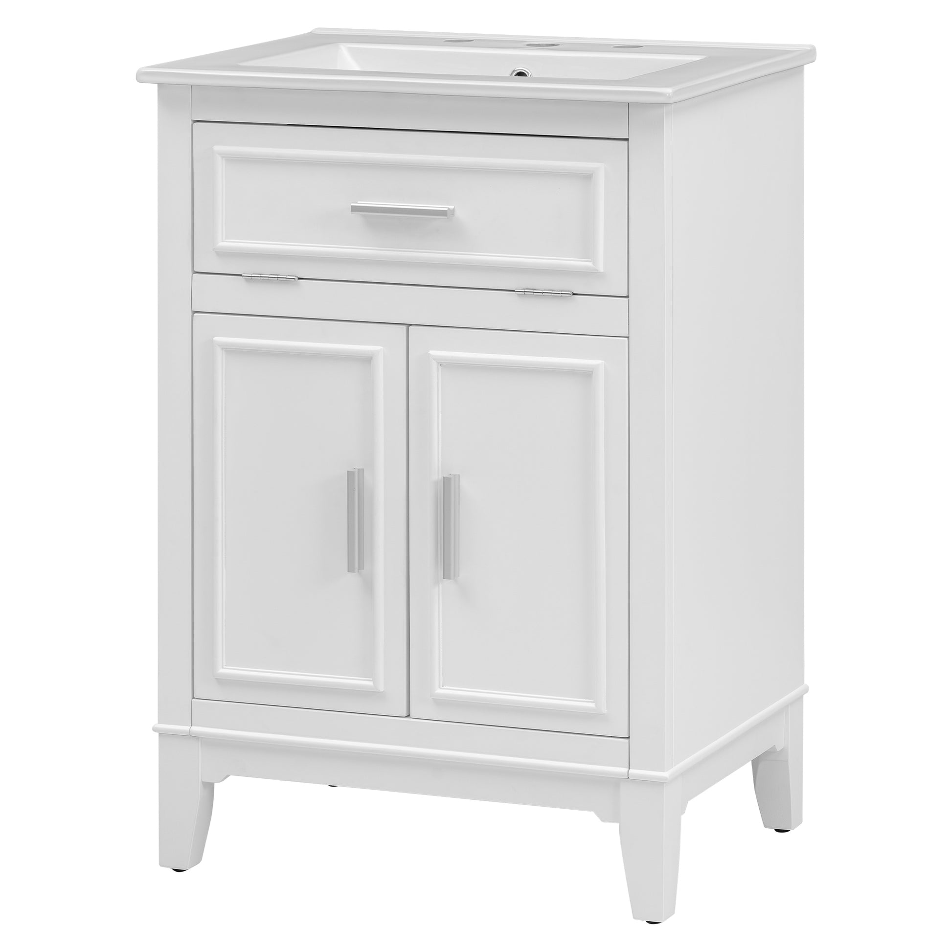 24" Bathroom Vanity With Sink, Bathroom Vanity Cabinet With One Flip Drawer And Doors, Solid Wood And Mdf, White White Solid Wood Mdf