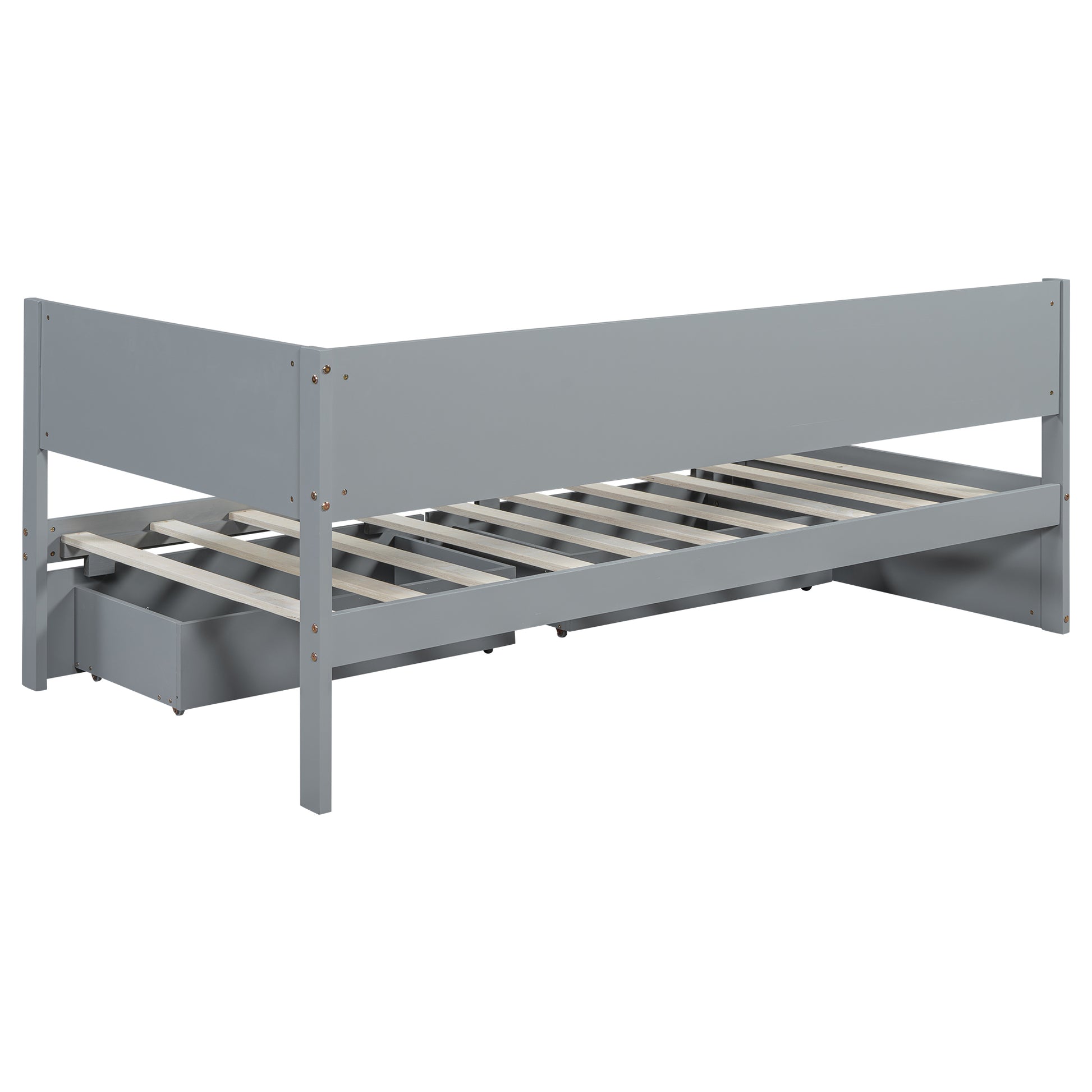 Twin Size Wood Daybed With 2 Drawers And Guardrail, Gray Gray Solid Wood Mdf