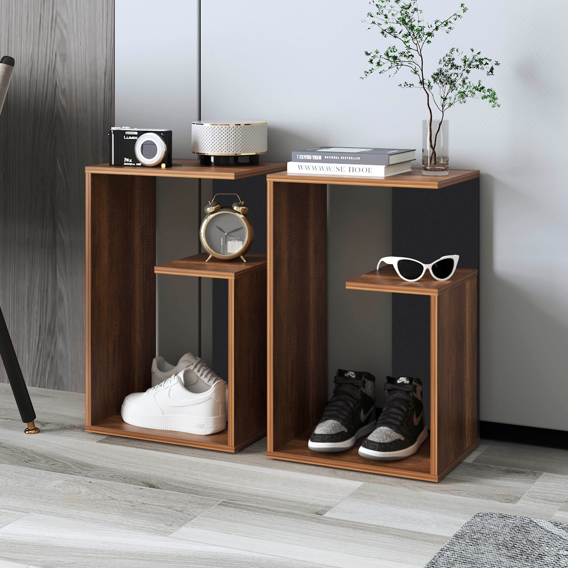 Everet 25" High 3 Tier Shelf Side Table Brown Desk Top Primary Living Space Modern Freestanding Rectangular Open Storage Coffee & End Tables Rectangular Particle Board