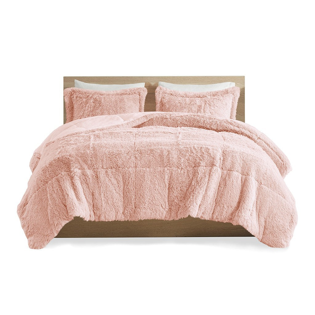 Shaggy Long Fur Comforter Mini Set King Blush Polyester