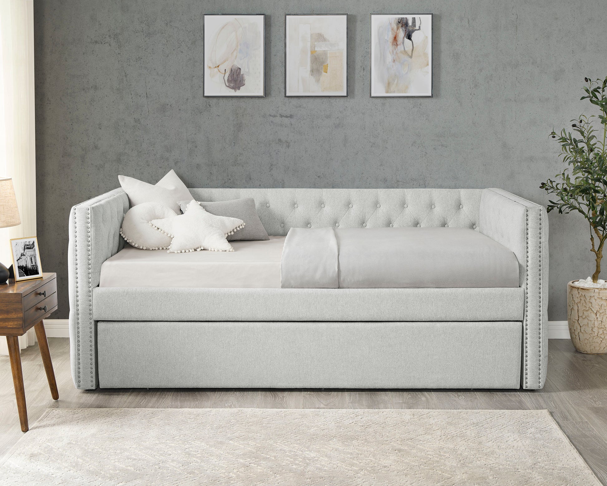 Luxurious 1Pc Modern Daybed Button Tufted Trim Bedroom Living Room Furniture Dove Gray Finish Gray Wood Modern Solid Wood