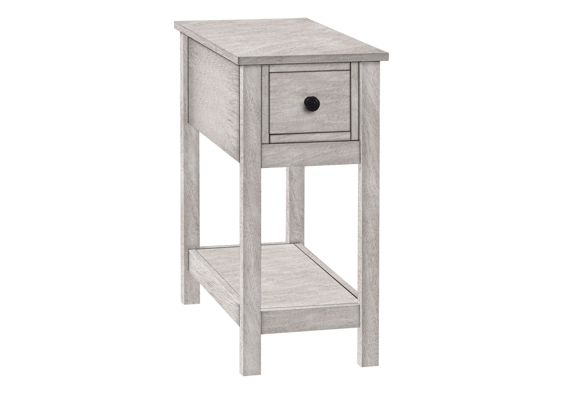 Accent Table, End, Side Table, 2 Tier, Narrow, Bedroom, Lamp, Storage Drawer, Grey Veneer, Transitional Gray Wash Mdf