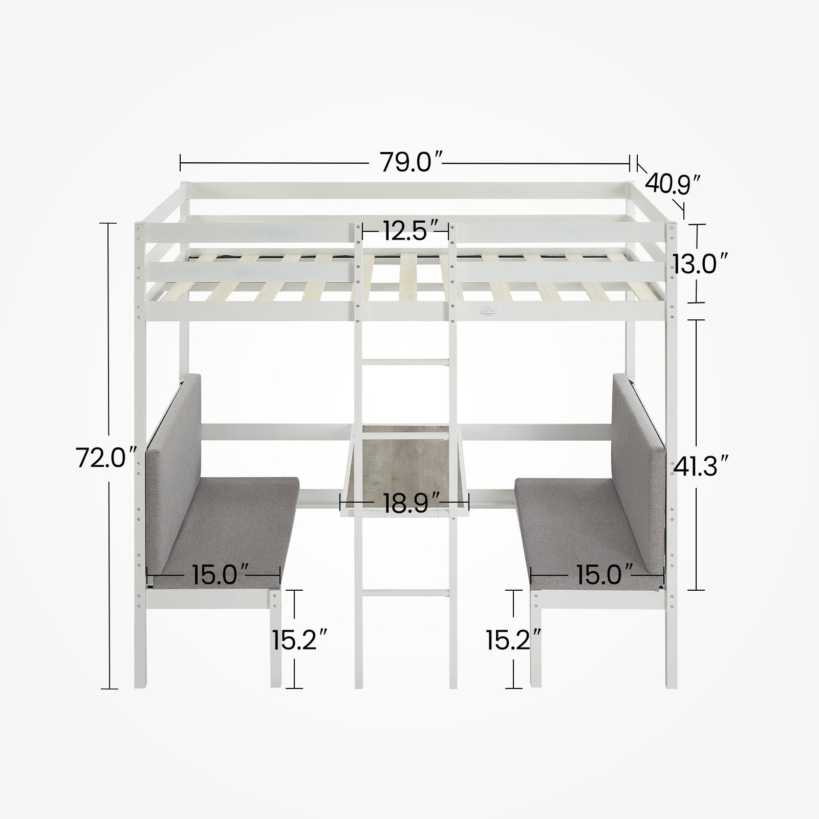 Twin Over Twin Bunk Beds Can Be Turn Into Upper Bed And Down Desk, Cushion Sets Are Free. White,79''L X 40.9''W X 79''H. Twin White Iron