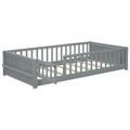 Twin Size Floor Platform Bed With Built In Book Storage Rack, Door,Grey Twin Grey American Design Pine