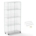 4 Tier Glass Display Cabinet, Double Door Glass Cabinet With Two Locks, Floor Standing Storage Cabinet With 6 Acrylic Shelves For Living Room, Bedroom And Office, White, 31.5
