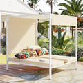 Outdoor Patio Sunbed Daybed With Cushions, Adjustable Seats Beige Steel