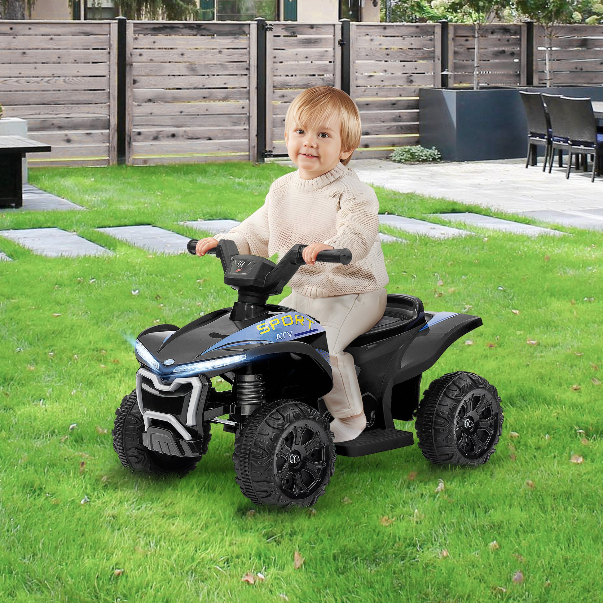 Qaba Kids Atv Quad, 6V Ride On Toy With 1.6Mph Max Speed, Rechargeable Battery, 4 Wheeler Battery Powered With Lights, Forward & Reverse For Toddlers, Black Black Polypropylene