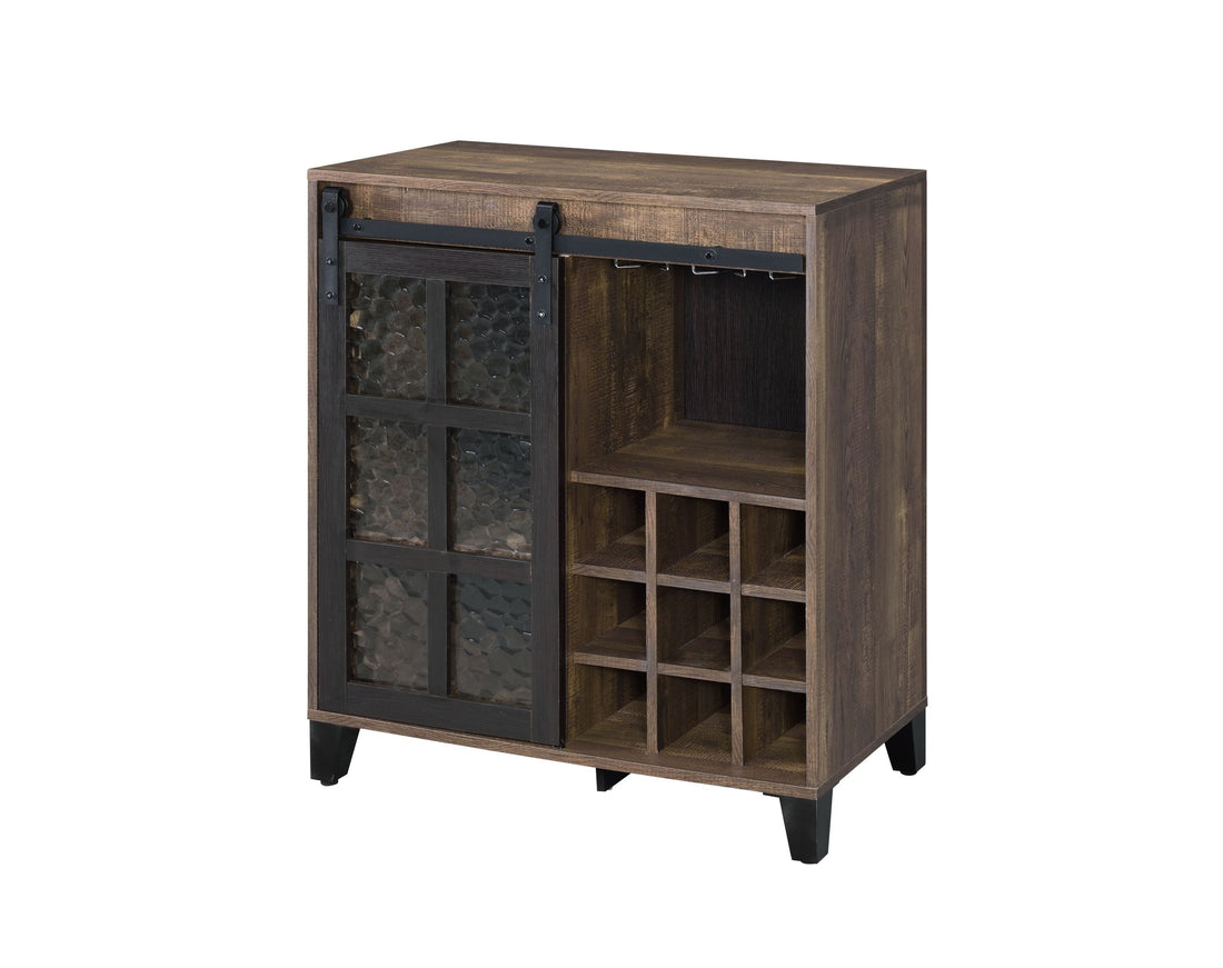 Rustic Oak And Black Wine Cabinet With Door Brown Black Wood Glass