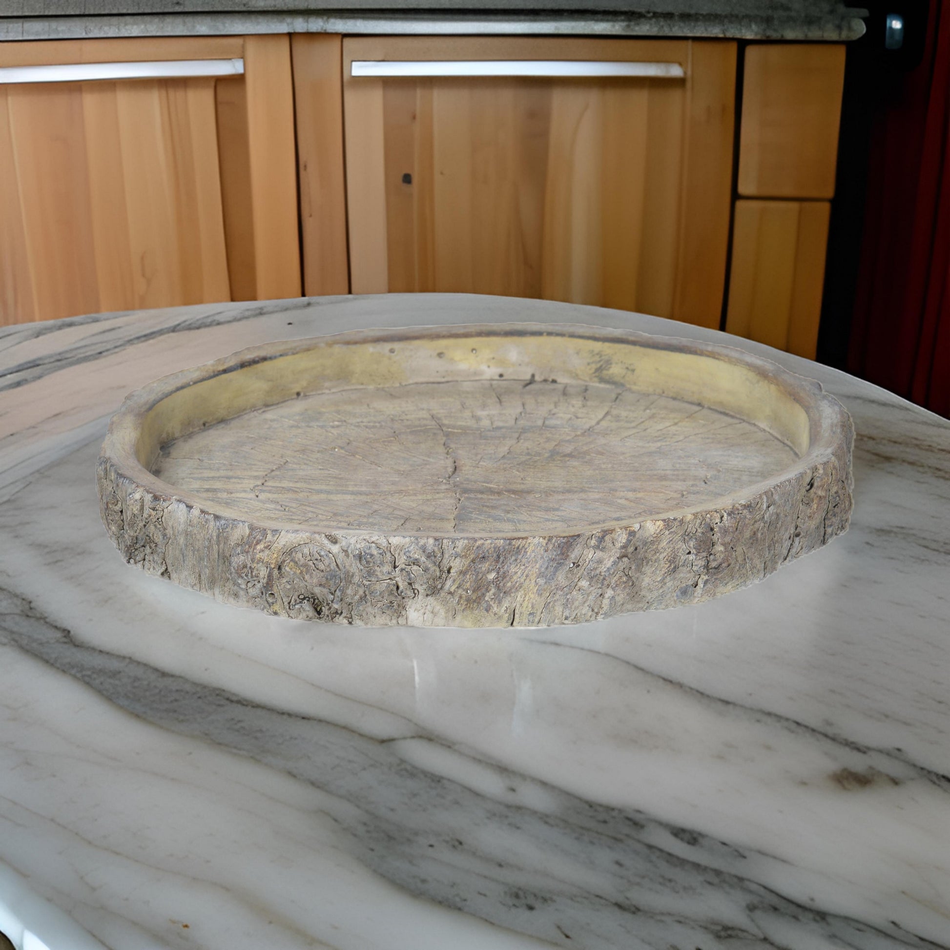 Decorative Round Shape Cemented Log Plate, Gray Gray Cement