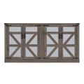 65 Inch Slate Gray Faux Rattan Sideboard With Barn Doors Rustic Sideboard, 4 Door Storage For Living Room, Entryway, Bedroom, Dining Room Stone Gray Particle Board Mdf