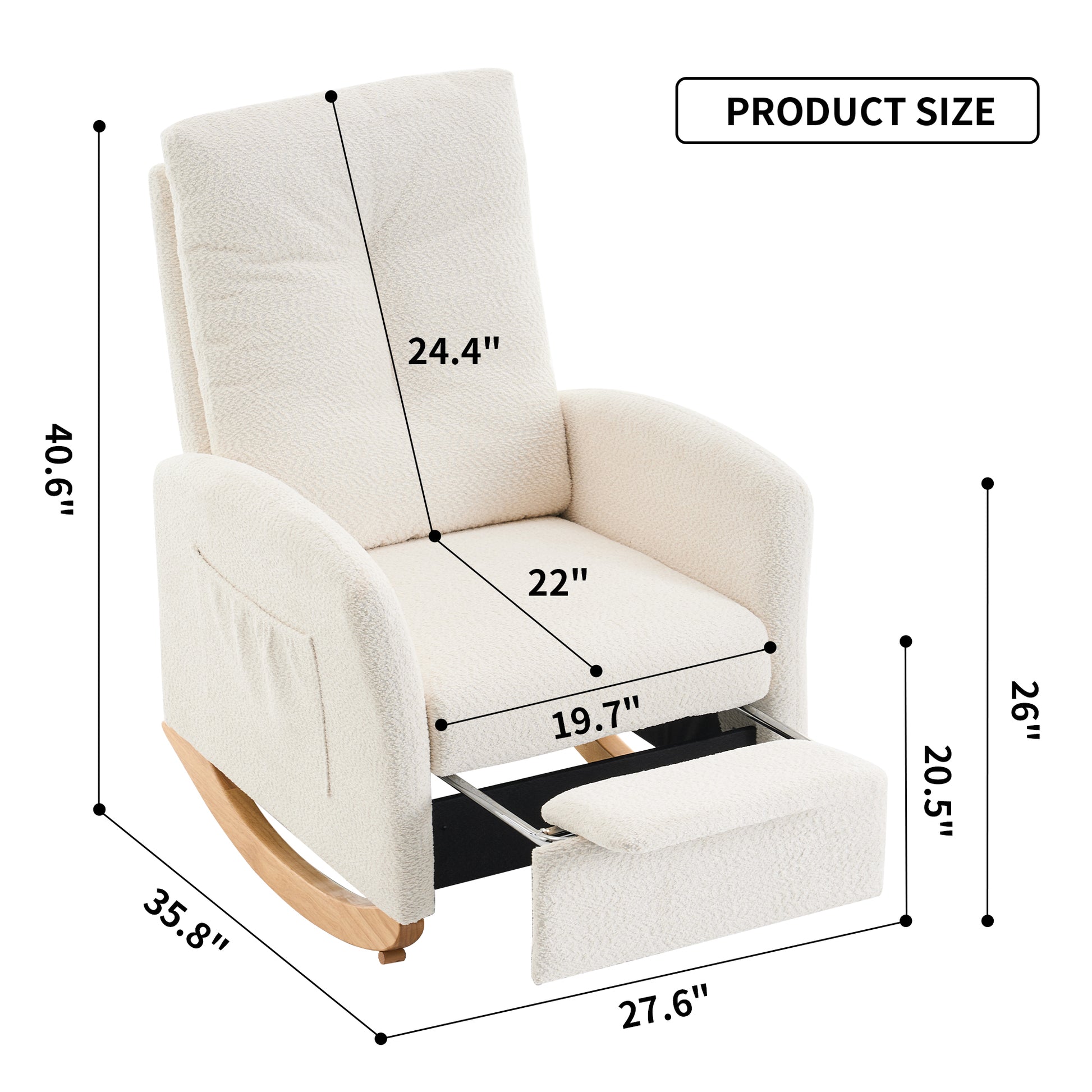 Accent Rocking Chair With Footrest High Back Rubber Wood Rocking Legs Bedroom Living Space Beige Wood