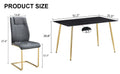 Table And Chair Set. 1 Table With 4 Gray Pu Chairs. Modern Minimalist Rectangular Black Imitation Marble Dining Table, With Golden Metal Legs. Paired With 4 Chairs With Golden Legs.Dt 1544 C001 Black Gold Glass Metal