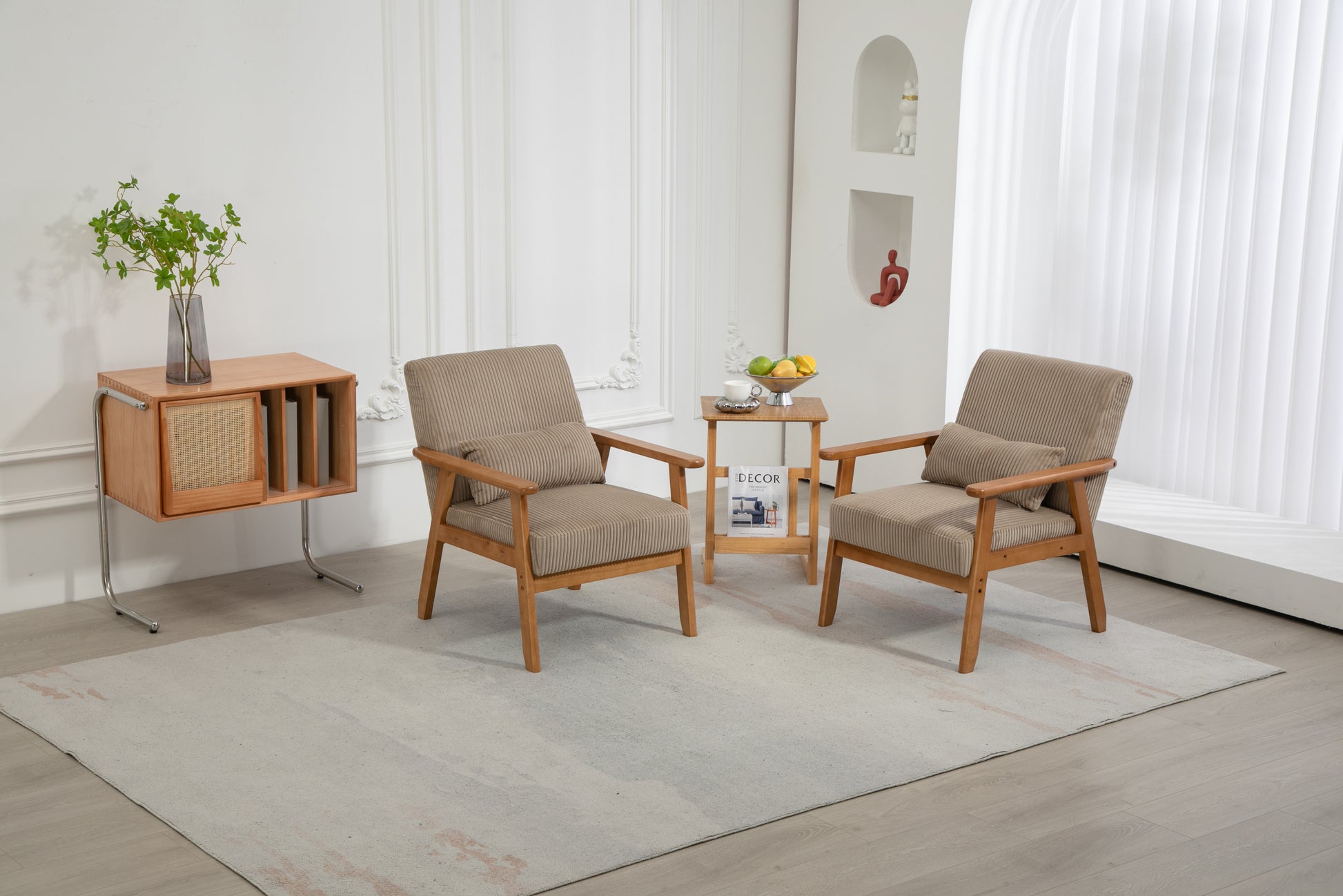 Leisure Chair With Solid Wood Armrest And Feet, Leisure Chair, Wood Frame, Velvet, Solid Rubber Wood Legs, Mid Century Modern Accent Chair, For Living Room Bedroom Studio Chair,Two Packs Camel Corduroy