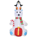 Outsunny 7Ft Christmas Inflatables Outdoor Decorations Polar Bear With Penguin On Head With Candy Cane And Gift Box, Blow Up Led Yard Christmas Decor For Lawn Garden Party White Polyester