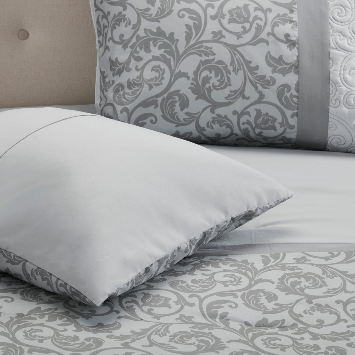 Embroidered 8 Piece Comforter Set Grey Queen Queen Grey Polyester