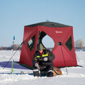 Outsunny 2 Person Insulated Ice Fishing Shelter Pop Up Portable Ice Fishing Tent With Carry Bag And Anchors For Lowest Temps 22 , Red Red Fabric