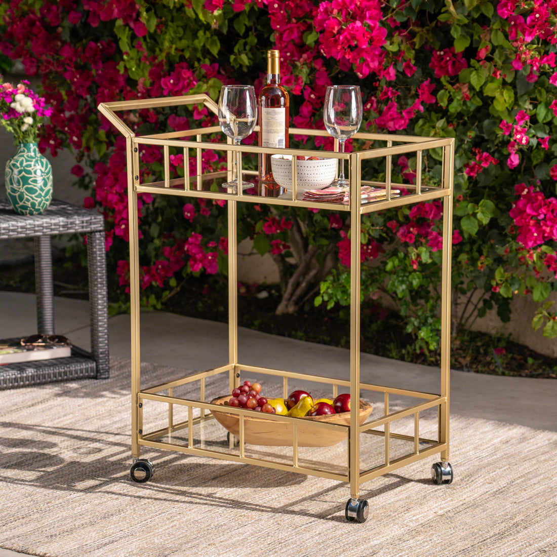 Bar Cart Gold Glass Metal