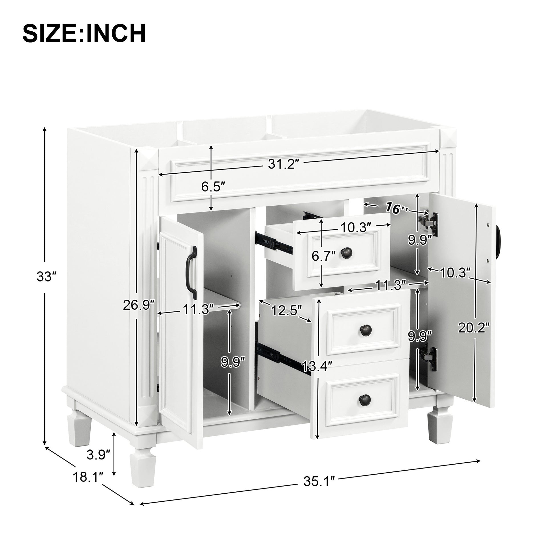 36'' Bathroom Vanity Without Top Sink, Cabinet Only, Modern Bathroom Storage Cabinet With 2 Soft Closing Doors And 2 Drawers White Bathroom Mdf