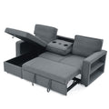 Linen Upholstered Sleeper Sectional Sofa, Shaped Modular Convertible Sofa With Storage Chaise,There Are Two Cup Holders In The Middle And Usb Multi Interface Function,Pull Out Sleep Couch Bed ,Grey