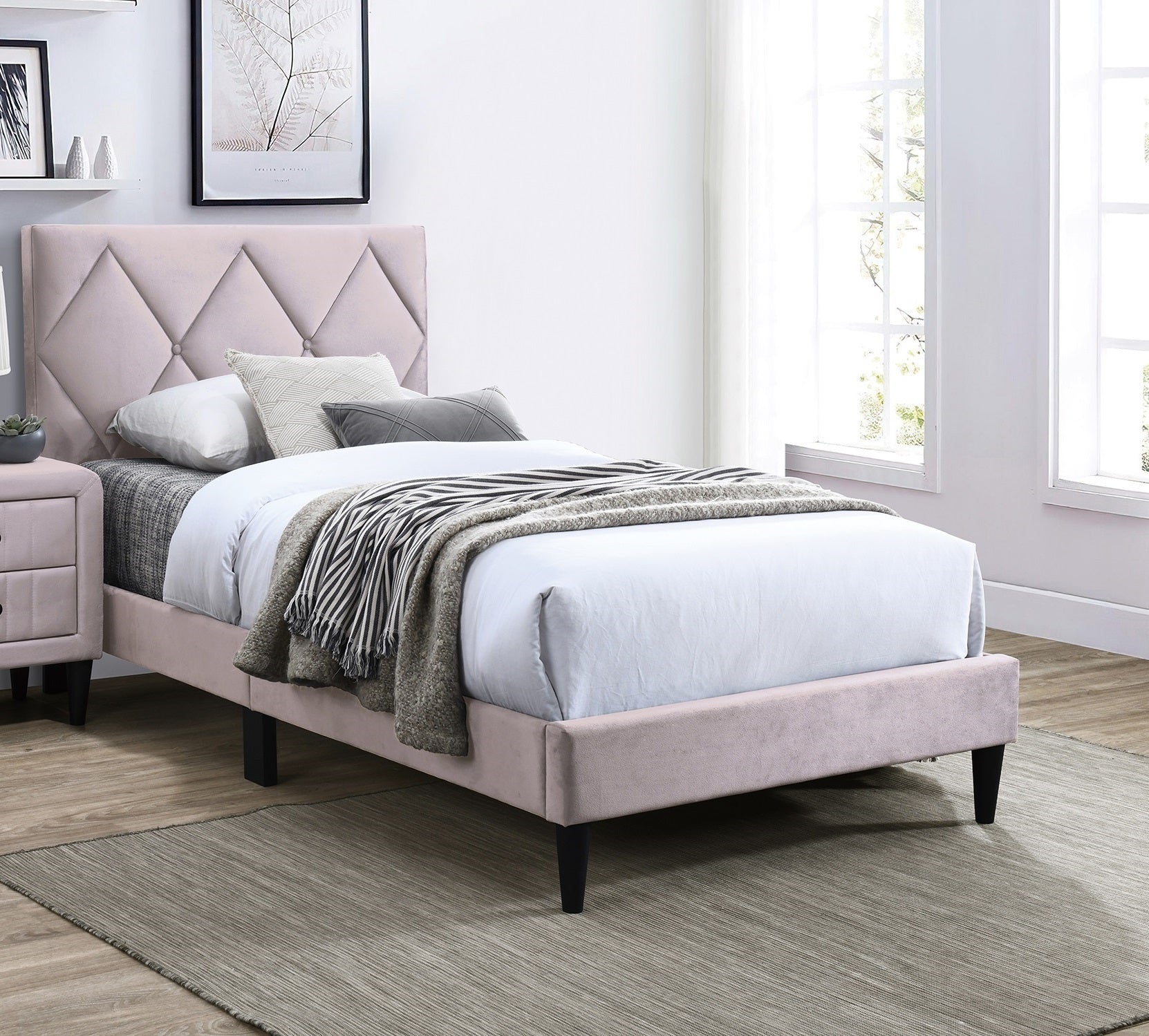 Full Size Bed W Adjustable Headboard 1Pc Bedframe, Light Pink Velvet Upholstered Youth Bedroom Furniture Box Spring Not Required Full Light Pink Wood Bedroom Classic,Contemporary,Mid Century Modern,Modern Bed Frame Foam Velvet Particle Board Mdf