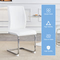 Luxury Simple Arch Chair Set Of 4 White Pu Material High Resilience Dining Chair With Arched Metal Silver Leg. White Silver Metal,Pu