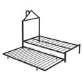 Twin Size Metal Platform Bed With Twin Size Trundle,House Shaped Headboard Design, Black Twin Black Metal