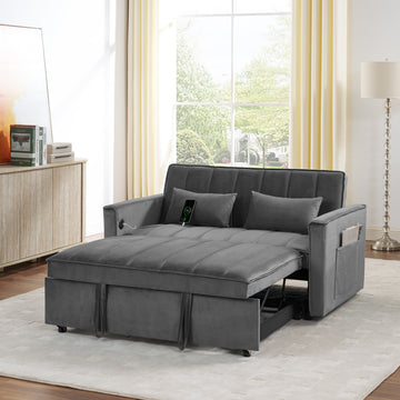 54.33 Inch Versatile Foldable Sofa Bed In 3 Lengths, Modern Sofa Sofa Sofa Velvet Pull Out Bed, Adjustable Back Gray Antique Gray Velvet Wood Primary Living Space Medium Soft Cushion Back Delicate