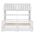 Twin Size House Platform Beds With Two Drawers For Boy And Girl Shared Beds, Combination Of 2 Side By Side Twin Size Beds,White Twin White Solid Wood Mdf