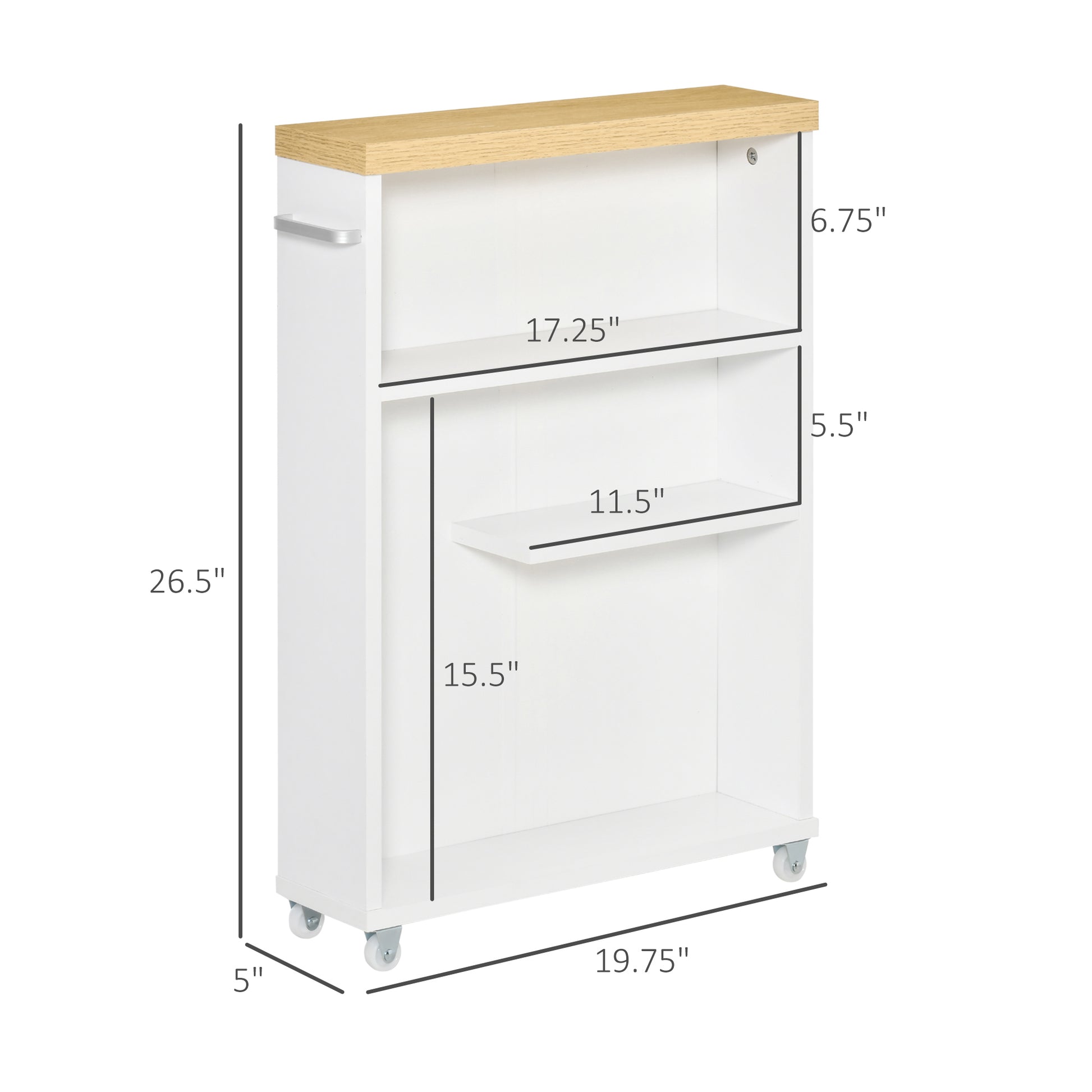 Kleankin Slim Bathroom Cabinet With Wheels Storage Organizer, White White Particle Board