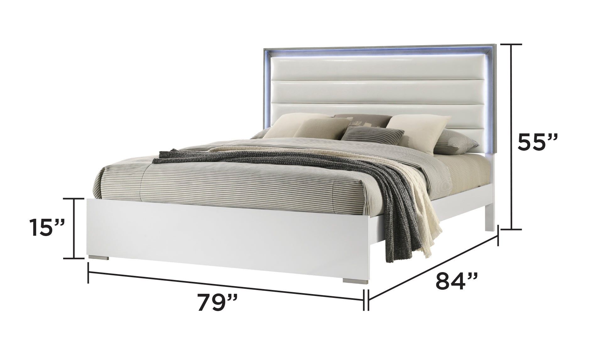 Olivia Contemporary Style King Bed Made With Led Headboard & Wood In White Box Spring Required King White Wood Bedroom Contemporary Bed Frame Solid Wood Mdf Faux Leather Wood