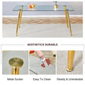 Table And Chair Set.Modern Rectangular Glass Dining Table With A Tempered Glass Tabletop And Metal Legs, Paired With Multiple Chairs Designed With Pu Cushions And Golden Metal Legs. Black Gold Seats 8 Tempered Glass