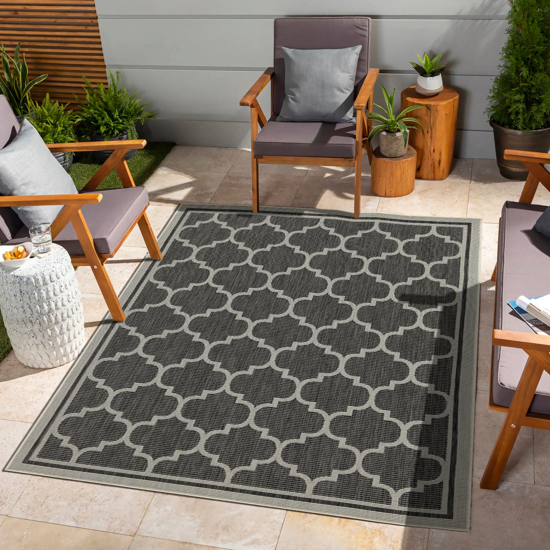 Sunshine Gc Har2005 Anthracite 2 Ft. 7 In. X 7 Ft. 3 In. Indoor Outdoor Area Rug Anthracite Polyester Polypropylene